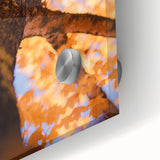 Large abstract wall art depicting autumn colors on acrylic glass, ideal for dining room ambiance.