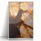 Art deco poster featuring a stylized autumn tree in orange and red tones on a white acrylic framed print.