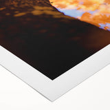 Art deco poster featuring an autumnal scene with warm orange and brown tones on rolled canvas.