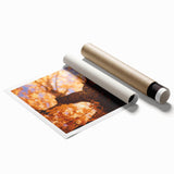 Extra large rolled print featuring a floral design in warm autumn hues.