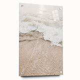 Large abstract wall art in blue and green hues on acrylic glass, ideal for modern bedroom or dining room ambiance.