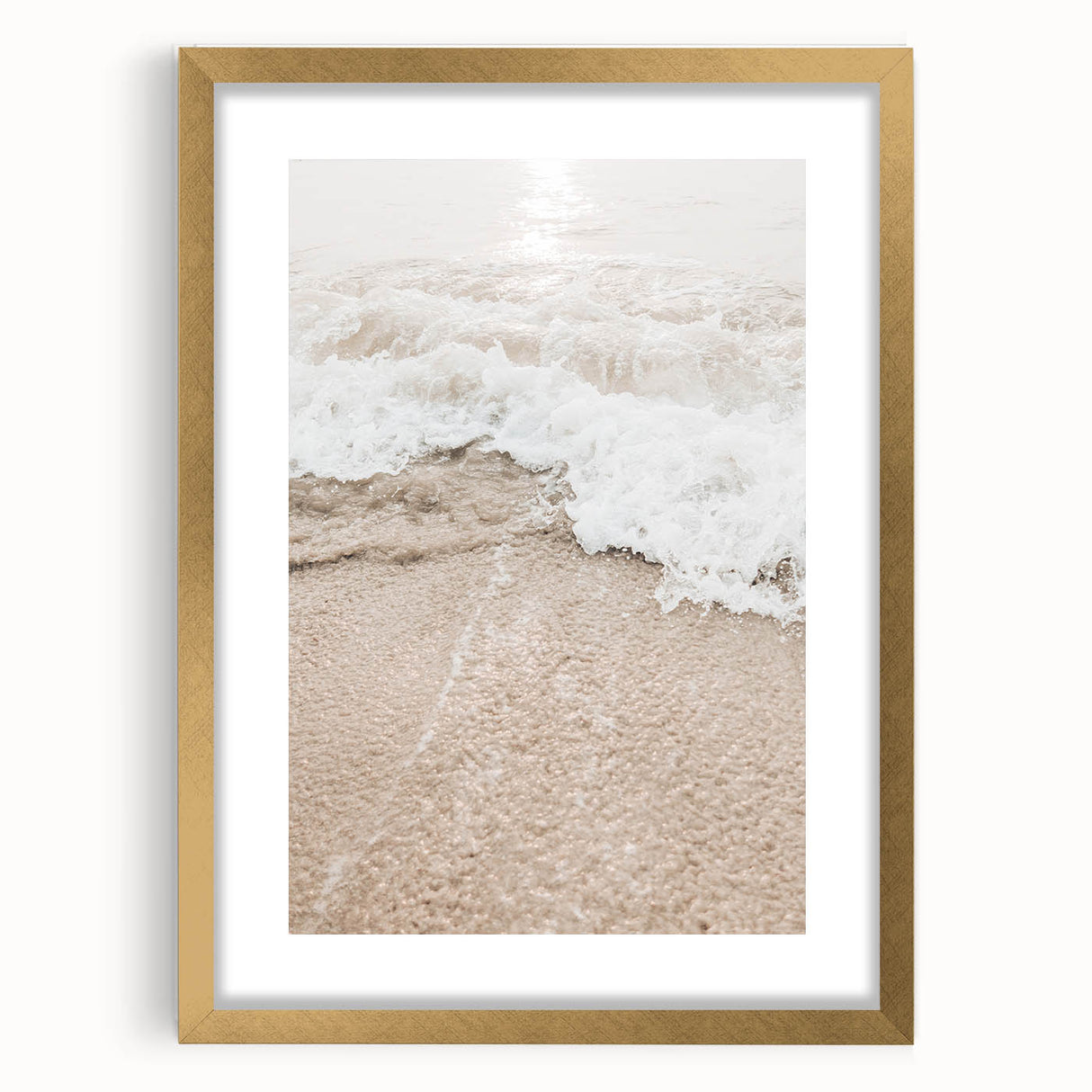 Extra large abstract art print featuring textured swirls in gold and white, framed, ideal for living room decor.