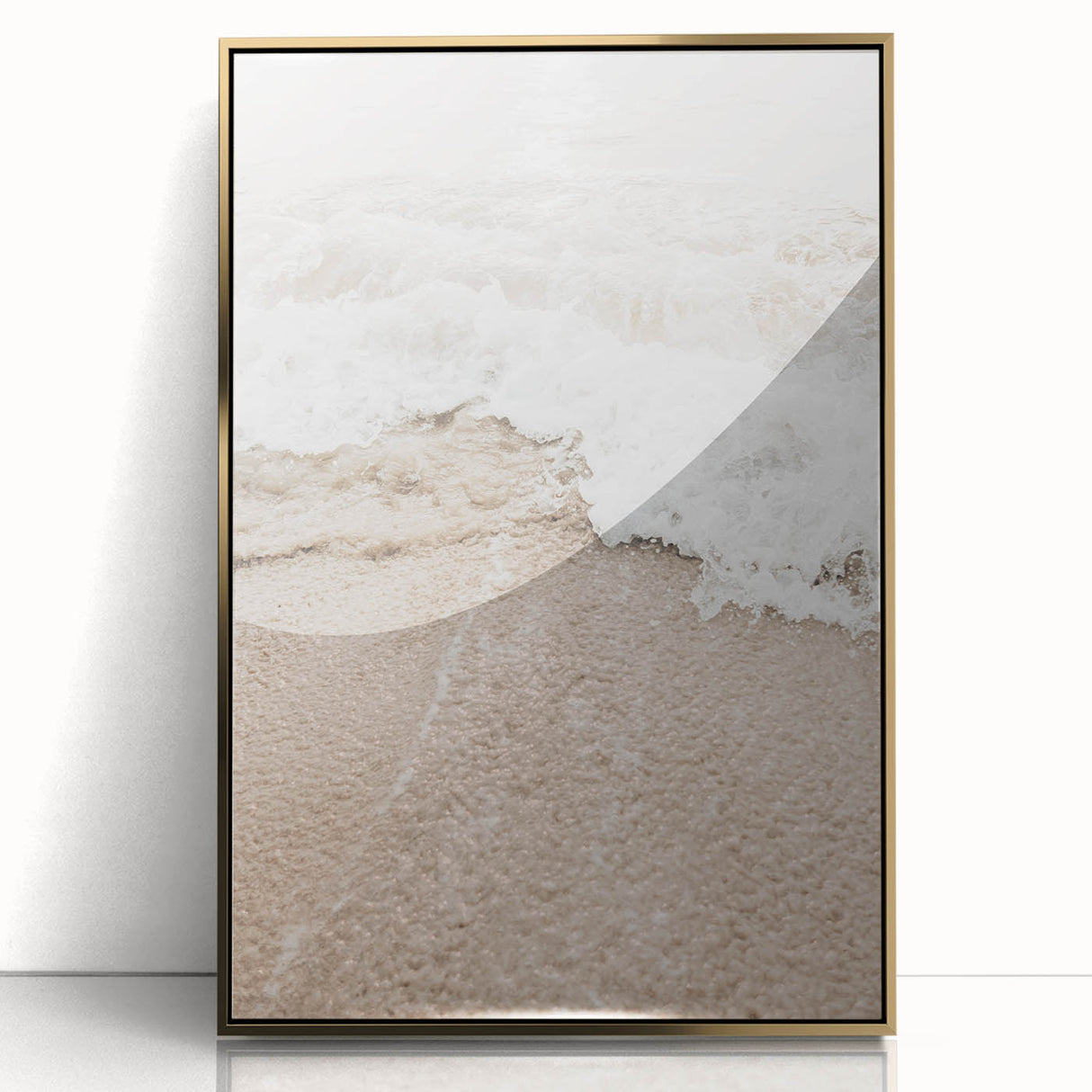 Large art print of a mid-century modernist abstract design in gold and white tones on acrylic, ideal for nursery wall decor.