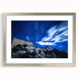 Framed landscape artwork depicting dramatic cliffs in a silver mat with a sleek front view, ideal for enhancing modern home decor. Perfect for nature lovers.