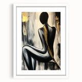 Abstract figurative frame with a white mat, showcasing a modern art piece that blends vibrant colors and dynamic shapes, perfect for contemporary decor.