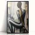 Abstract figurative wall art in a sleek black frame, showcasing vibrant colors and dynamic shapes, perfect for modern home decor and artistic expression.