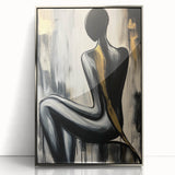 Framed abstract figurative art piece with a silver frame, showcasing vibrant colors and dynamic shapes, perfect for modern decor and artistic expression.