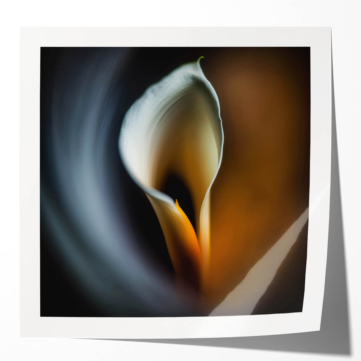 Abstract floral wall art print showcasing vibrant colors and intricate designs, displayed in a glossy finish, perfect for modern home decor.