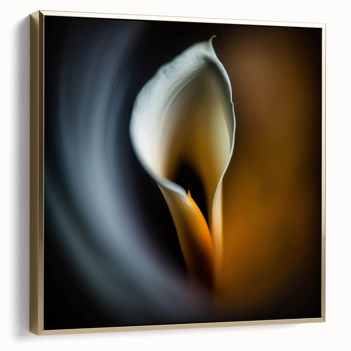 Framed abstract floral wall art featuring silver and gold hues set against a textured canvas, perfect for modern home decor and adding elegance to any room.