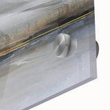 Close-up of vibrant abstract landscape wall art printed on acrylic glass, showcasing bold colors and intricate textures, perfect for modern decor.