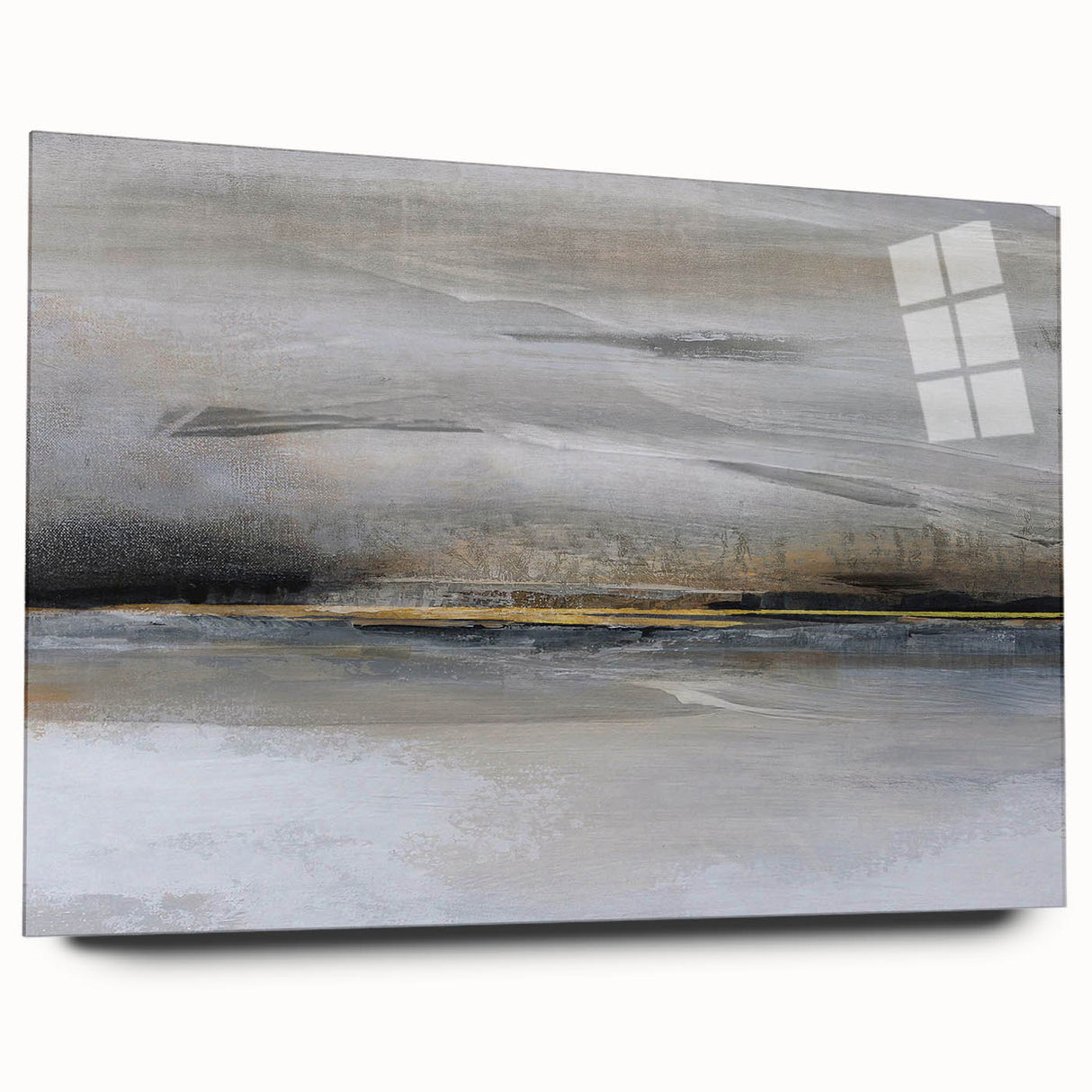 Abstract landscape wall art design displayed in a side view, showcasing vibrant colors and smooth acrylic glass finish, perfect for modern decor.