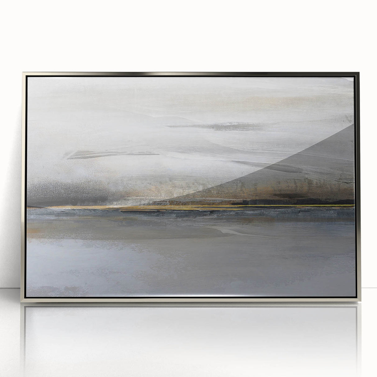 Framed wall art featuring an abstract landscape design with silver accents, showcasing vibrant colors and intricate textures, ideal for modern home decor.