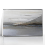 Framed abstract landscape wall art featuring vibrant colors and fluid patterns, elegantly displayed against a white background, perfect for modern home decor.