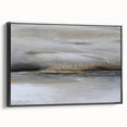 Framed black abstract landscape wall art featuring soft, flowing shapes and muted colors, ideal for modern home decor, displayed from a side view.