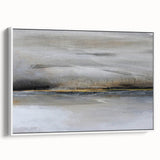 Framed abstract landscape wall art on canvas, showcasing vibrant colors of blue and green with a white frame, ideal for modern home decor and artistic enhancement.