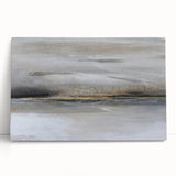Abstract landscape wall art on stretched canvas, showcasing vibrant colors and dynamic brush strokes, leaning against a neutral wall, ideal for modern decor.