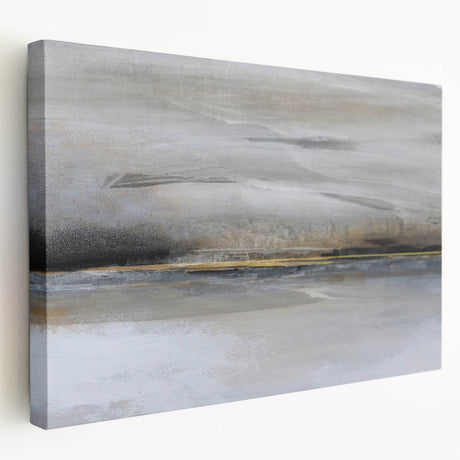 Abstract landscape wall art on stretched canvas showcasing vibrant colors and textured details, displayed from a side view, perfect for modern home decor.