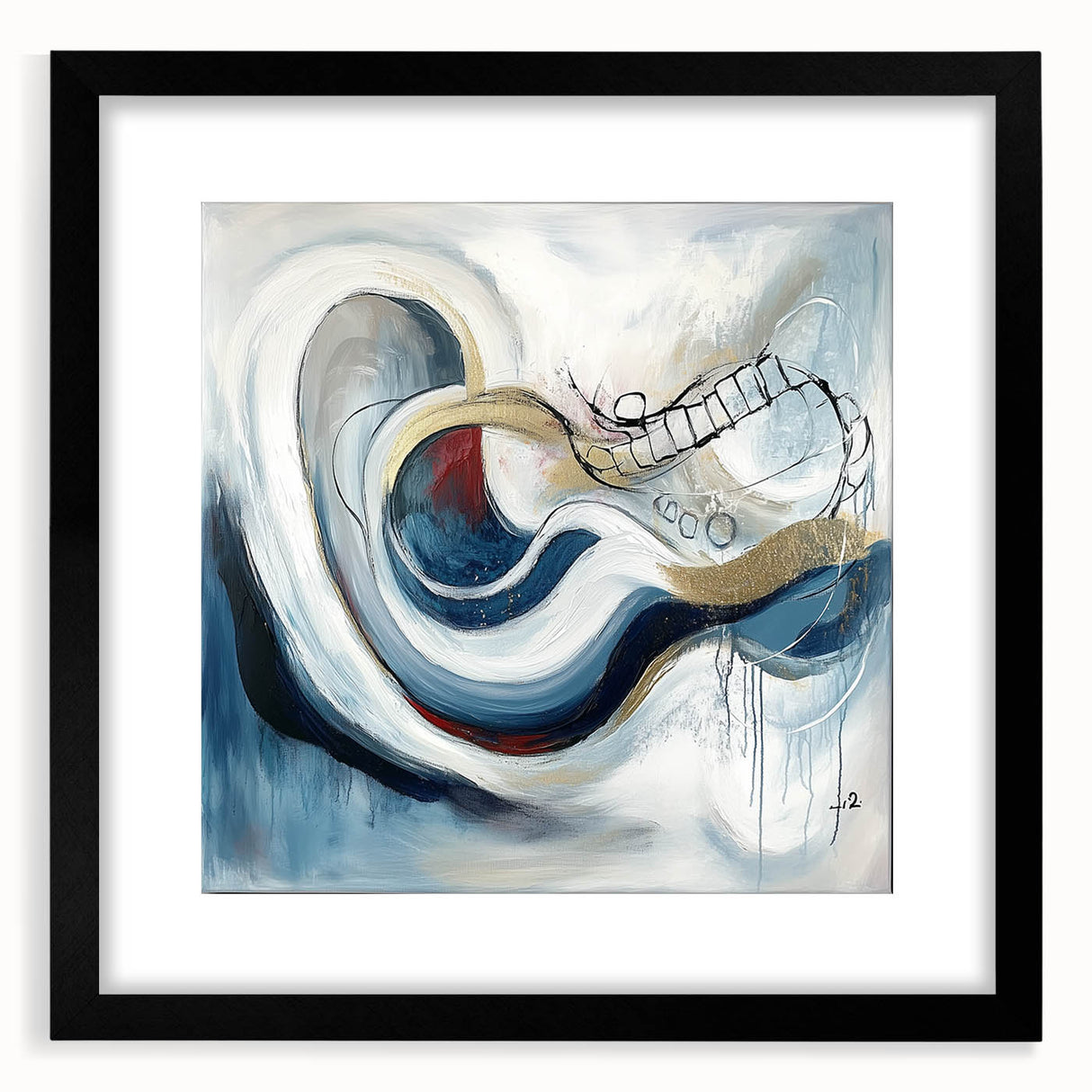 Colorful Abstract Wall Art – Navy, Gold & Red Modern Flow Design