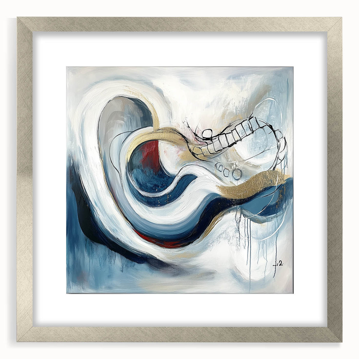 Colorful Abstract Wall Art – Navy, Gold & Red Modern Flow Design