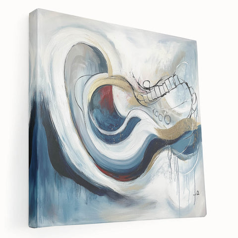 Colorful Abstract Wall Art – Navy, Gold & Red Modern Flow Design