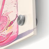 Large abstract wall art in vibrant orange and blue tones on acrylic glass, suitable for dining room ambiance.