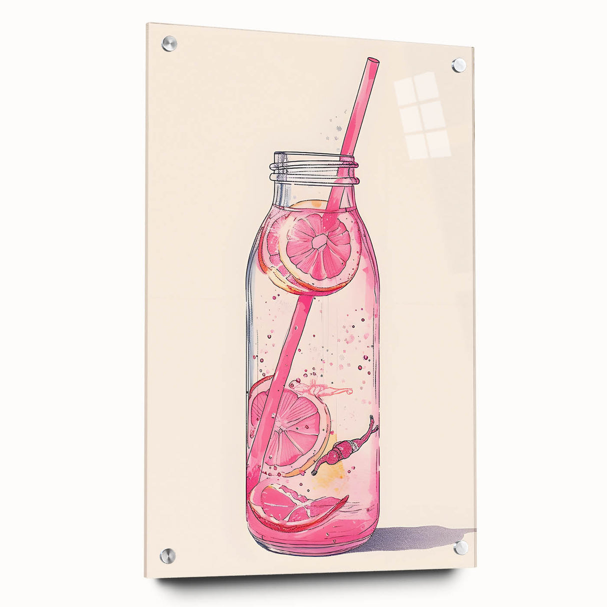 Large abstract wall art on acrylic glass depicting vibrant, multicolored swirls, ideal for dining room decor.