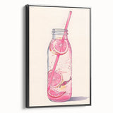 Black and white vintage poster art of a food and drink landscape on framed canvas, suitable for bedroom decor.