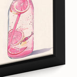 Close-up of textured black wall art featuring colorful food and drink motifs, framed canvas ideal for living room decor.