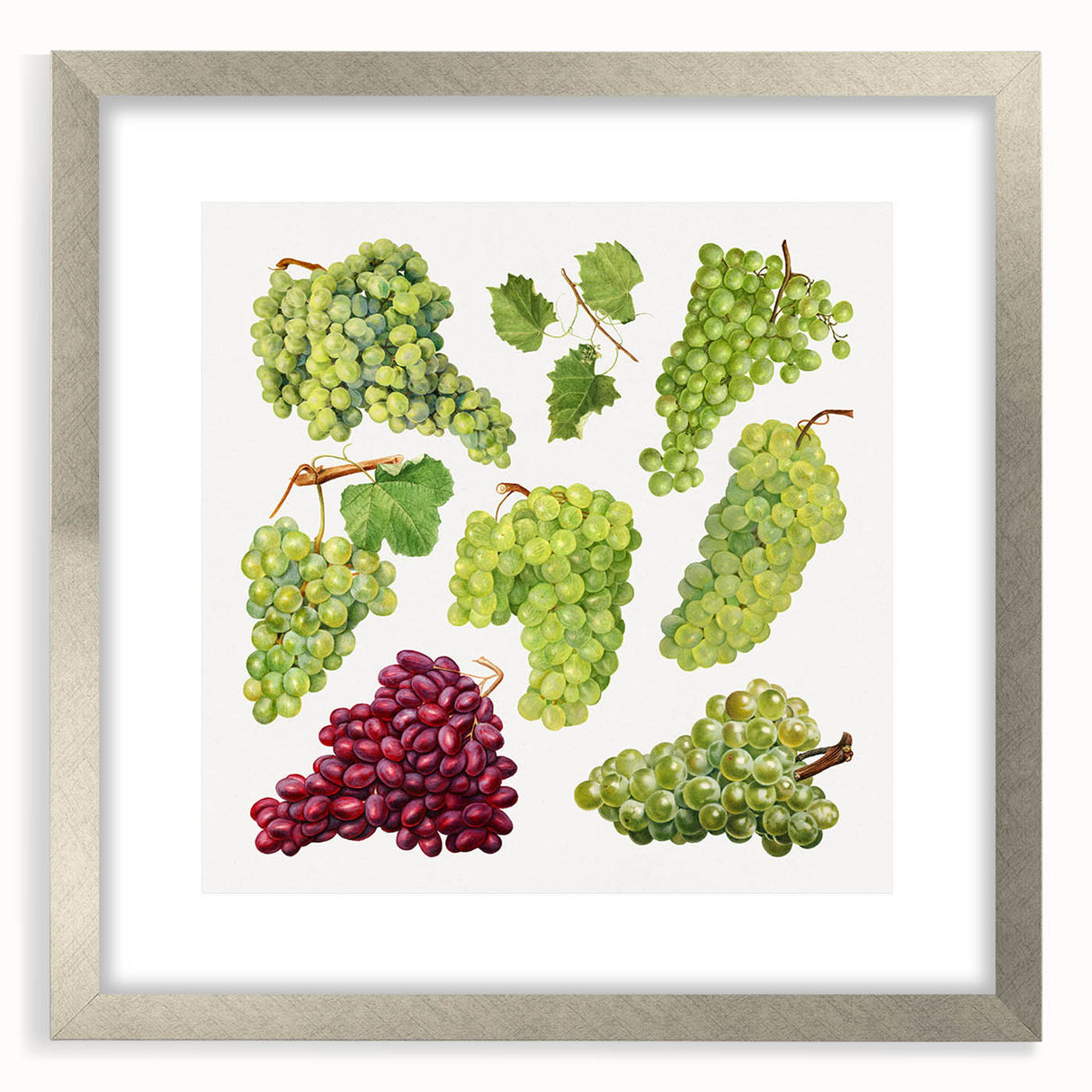 Textured art featuring abstract fruit designs in pastel shades, framed with a silver mat, ideal for bedroom art.