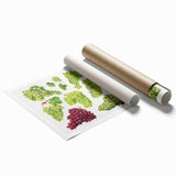 Extra large rolled print featuring colorful fruit and floral motifs on a white background.