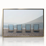 Framed acrylic artwork showcasing a serene beach landscape with golden accents, perfect for home decor. Ideal for enhancing coastal-themed interiors.