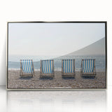 Framed acrylic artwork showcasing a serene beach landscape with vibrant colors and a silver border, perfect for enhancing modern home decor and coastal themes.