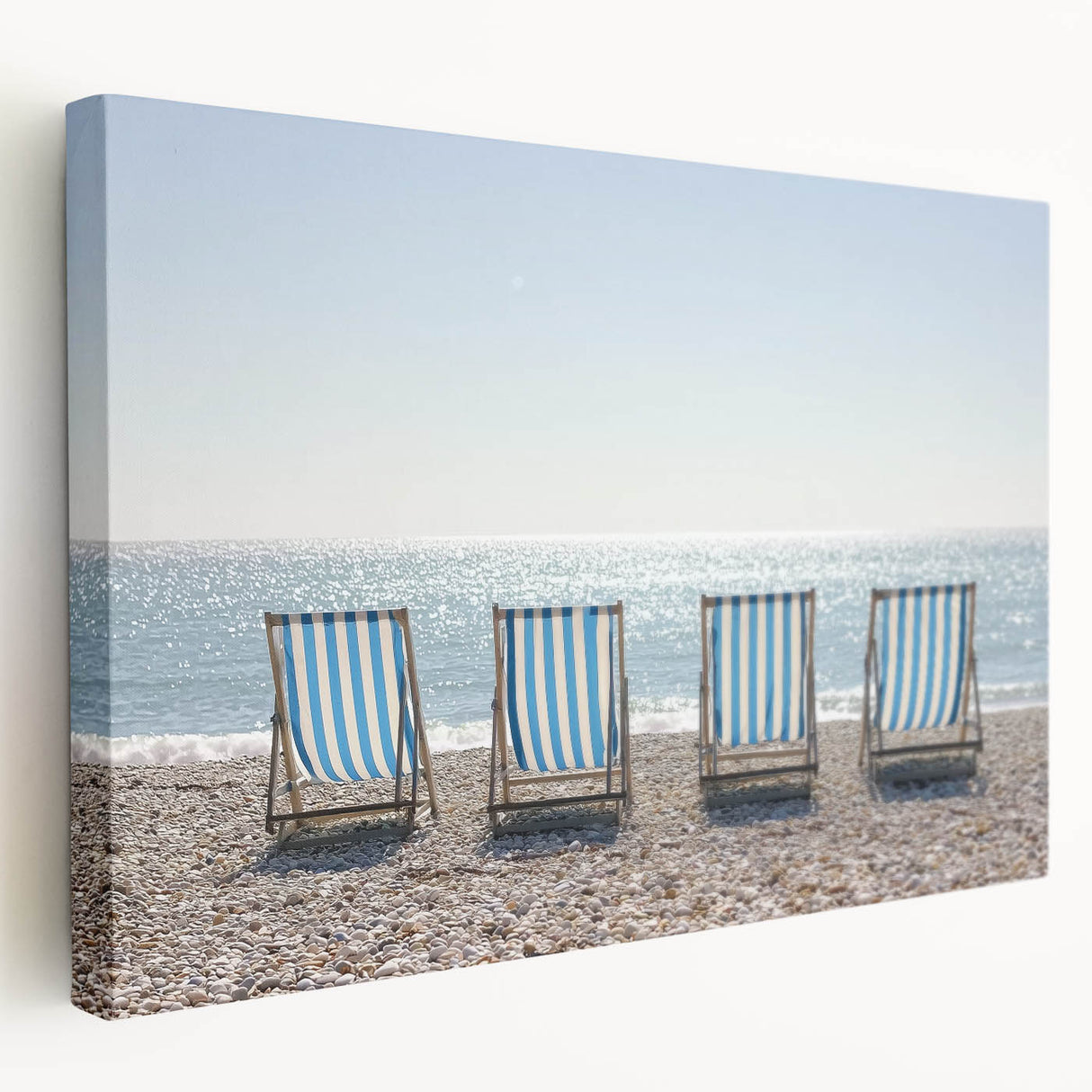 Stretched canvas artwork depicting a serene beach landscape with vibrant colors and detailed waves, ideal for enhancing coastal-themed home decor and interior design.