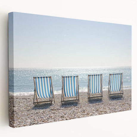 Stretched canvas artwork depicting a serene beach landscape with vibrant colors and detailed waves, ideal for enhancing coastal-themed home decor and interior design.