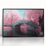 Framed acrylic artwork of a landscape bridge with a black frame, showcasing vibrant colors and intricate details, ideal for modern home decor. Perfect for art enthusiasts seeking unique wall enhancements.