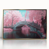 Framed acrylic artwork depicting a golden landscape bridge, showcasing intricate details and vibrant colors, perfect for enhancing home decor and artistic ambiance.
