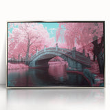 Framed acrylic artwork of a landscape bridge scene, showcasing vibrant colors and intricate details, perfect for home decor or office space enhancement.