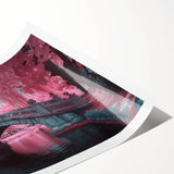 Rolled print showcasing a vibrant landscape bridge design, featuring lush greenery and a serene river, packaged securely in a durable cardboard tube for safe storage.