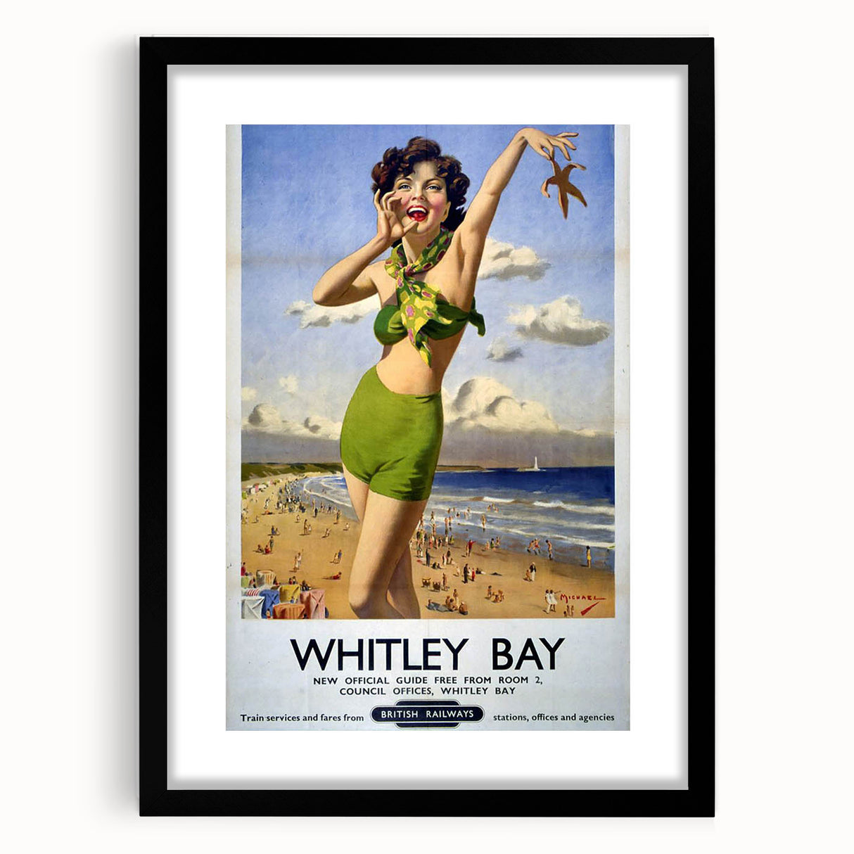 Vintage Whitley Bay Travel Poster - Retro Beach Wall Art