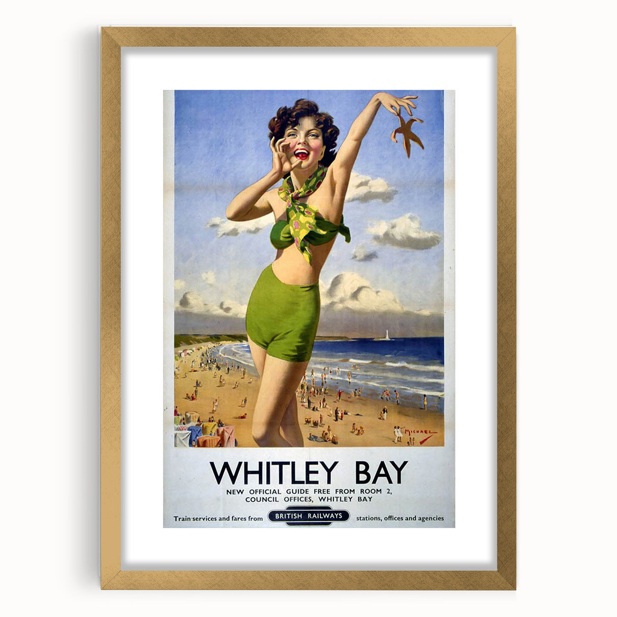 Vintage Whitley Bay Travel Poster - Retro Beach Wall Art