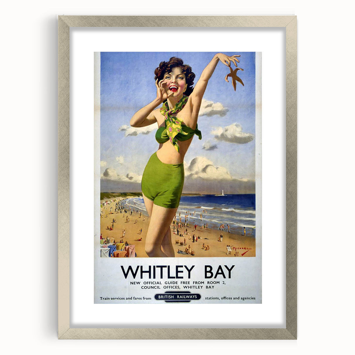 Vintage Whitley Bay Travel Poster - Retro Beach Wall Art