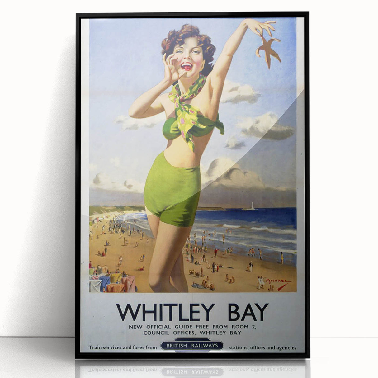 Vintage Whitley Bay Travel Poster - Retro Beach Wall Art