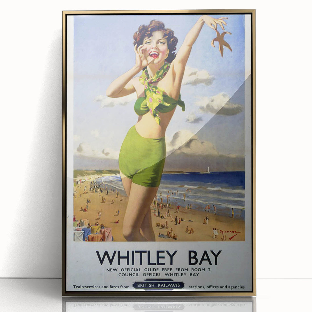 Vintage Whitley Bay Travel Poster - Retro Beach Wall Art