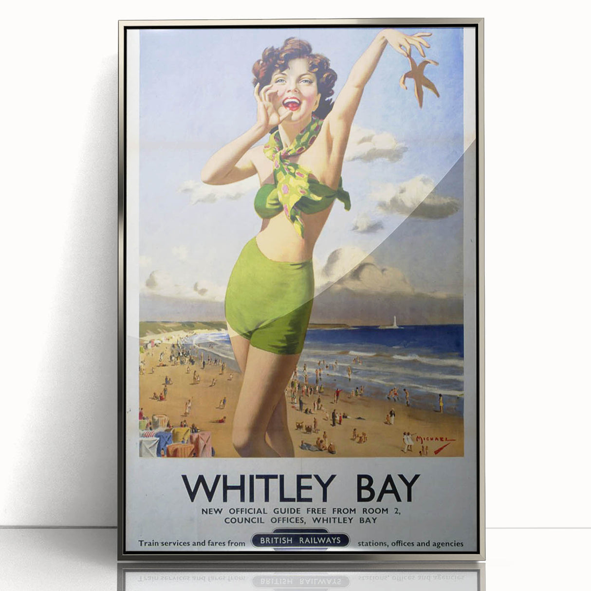 Vintage Whitley Bay Travel Poster - Retro Beach Wall Art
