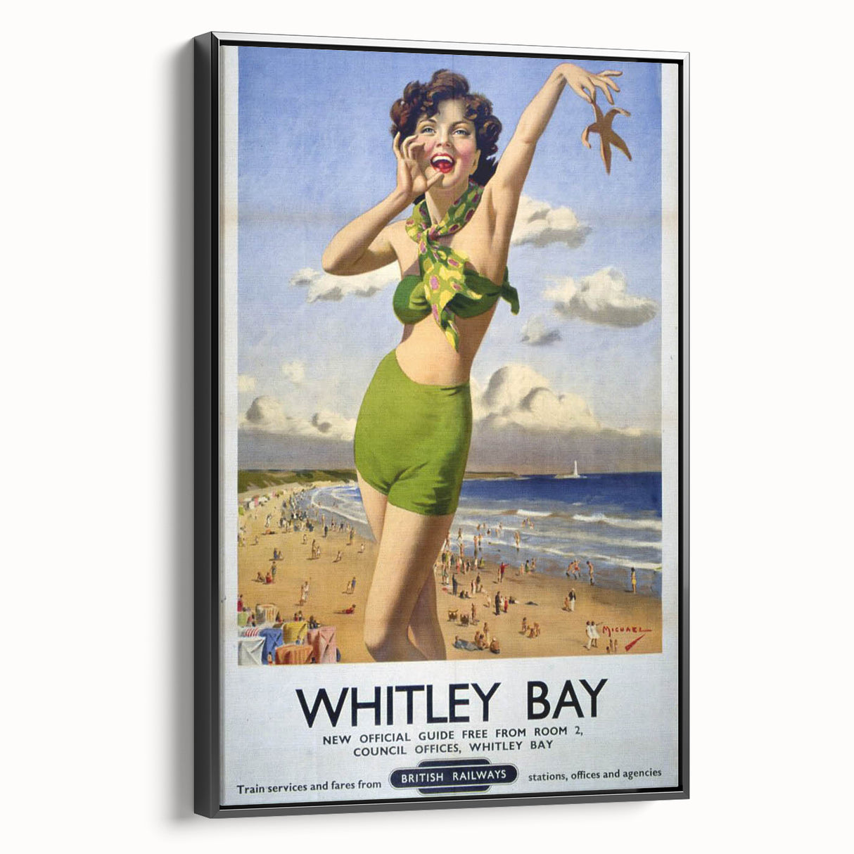 Vintage Whitley Bay Travel Poster - Retro Beach Wall Art