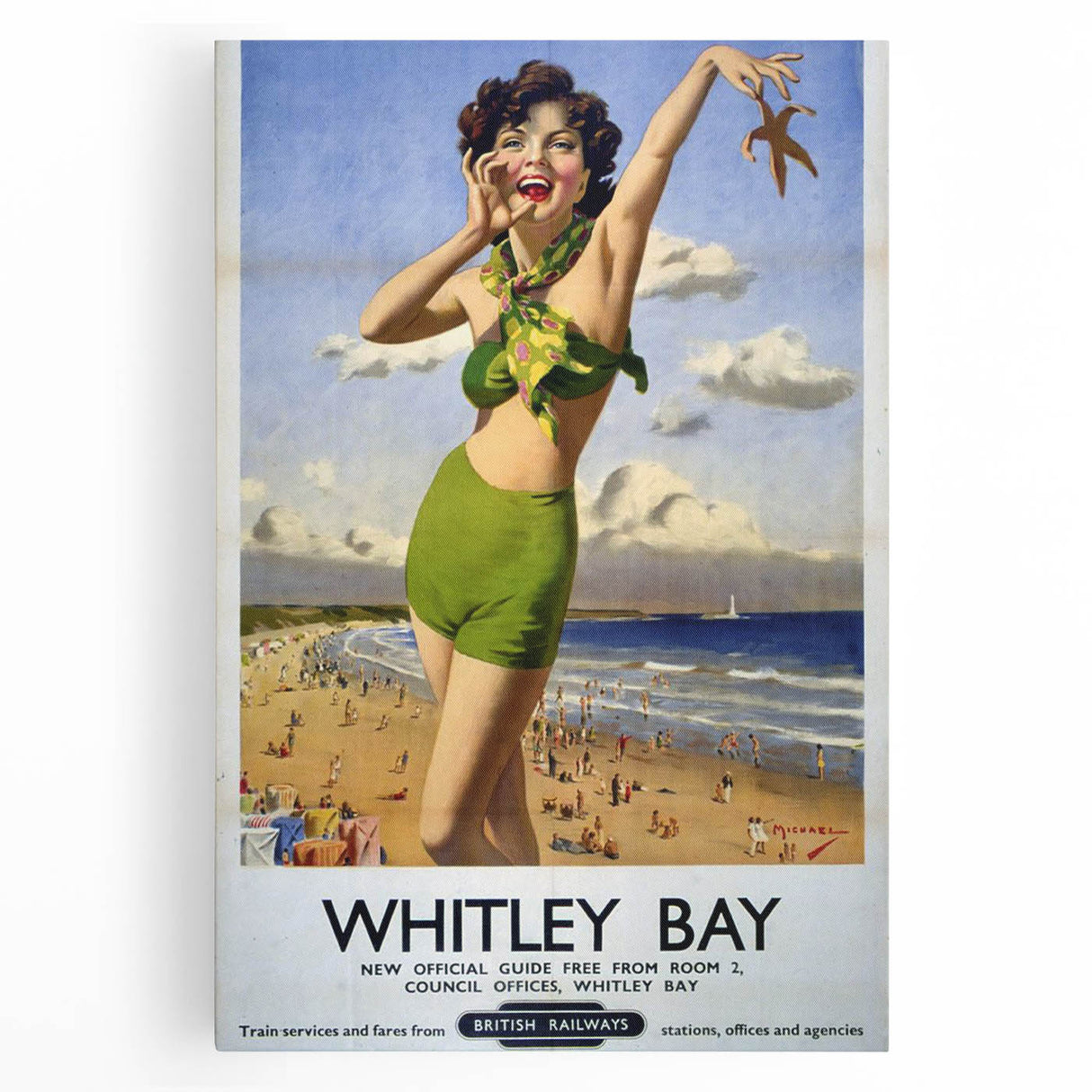 Vintage Whitley Bay Travel Poster - Retro Beach Wall Art