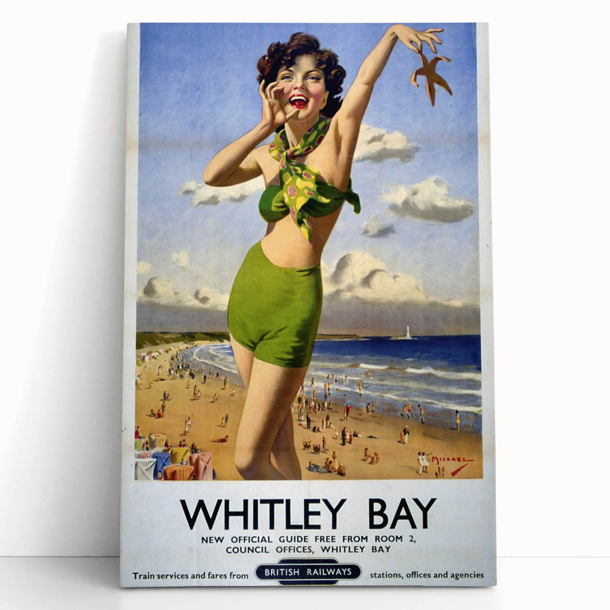 Vintage Whitley Bay Travel Poster - Retro Beach Wall Art