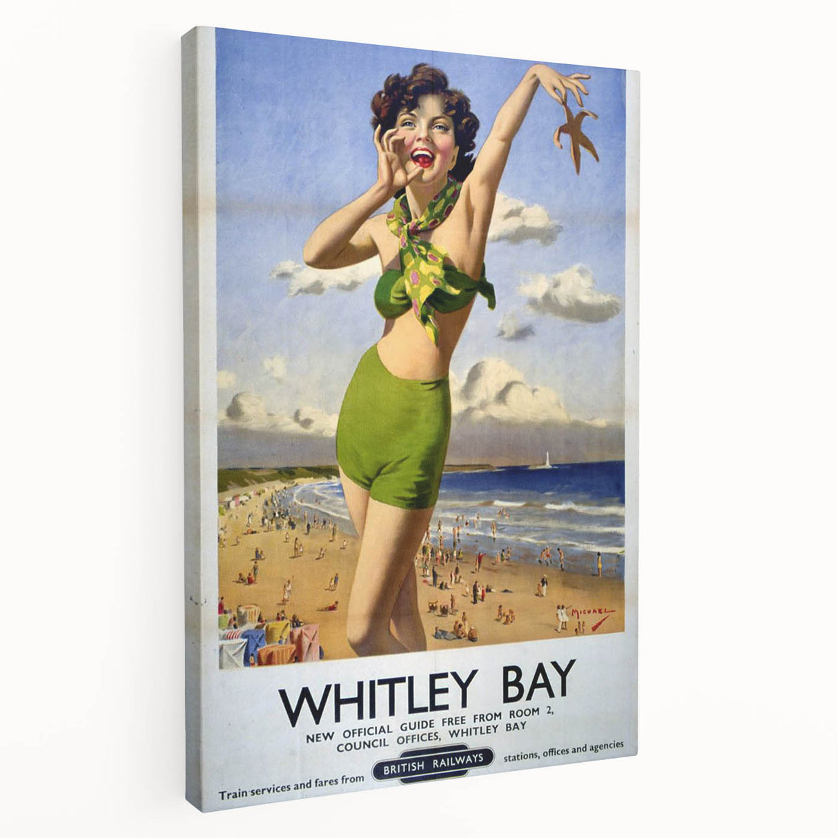 Vintage Whitley Bay Travel Poster - Retro Beach Wall Art