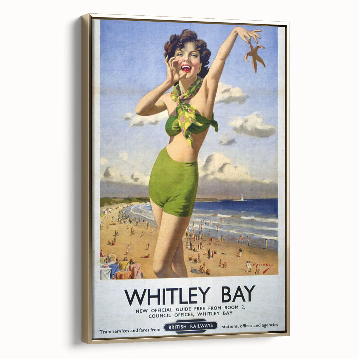 Vintage Whitley Bay Travel Poster - Retro Beach Wall Art