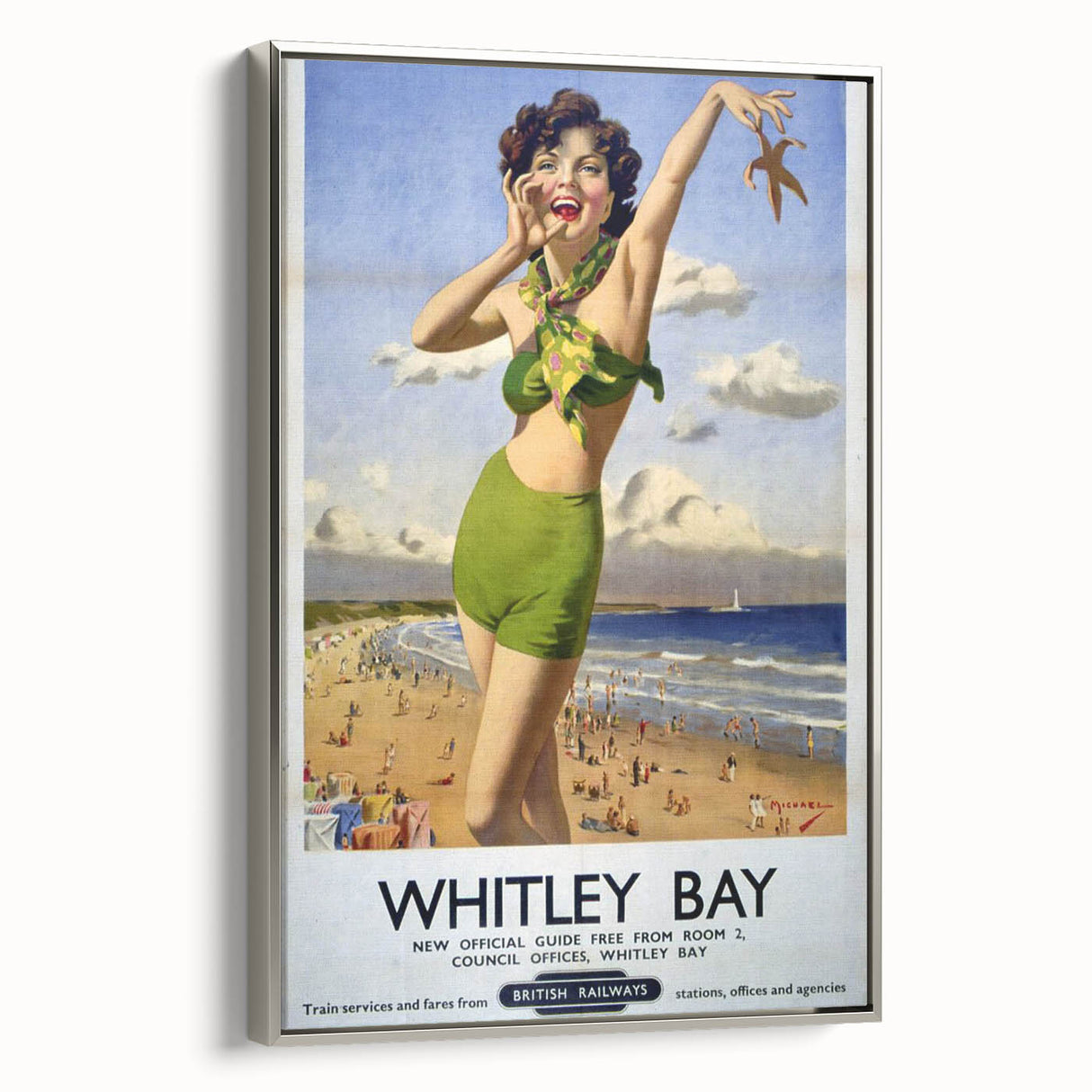 Vintage Whitley Bay Travel Poster - Retro Beach Wall Art